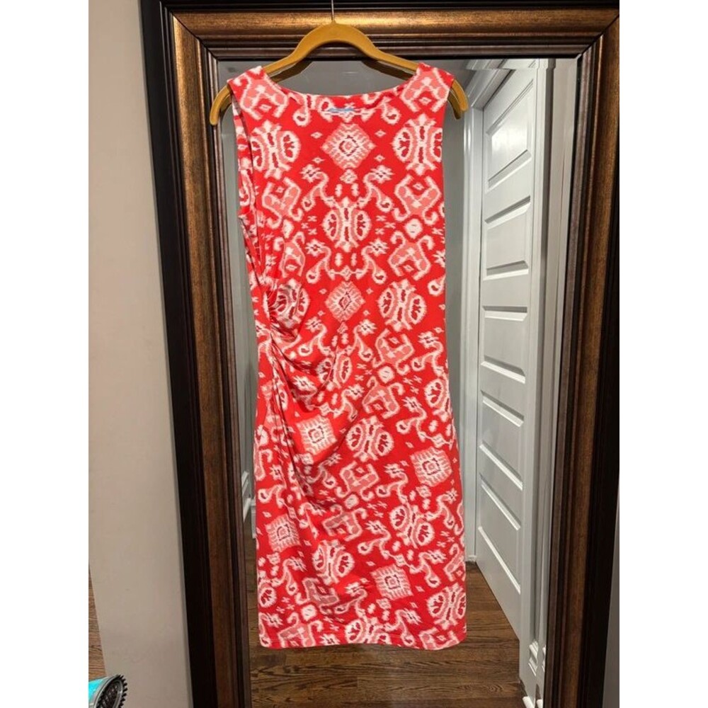 J. McLaughlin for Dillard’s Women’s Coral White Ikat Ruched Maxi Dress Size M